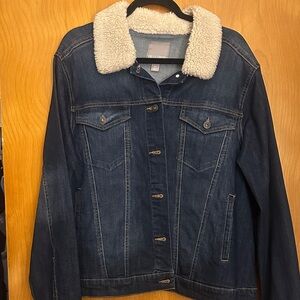 Falls Creek Dark Blue Denim Jacket with Cream Sherpa Collar